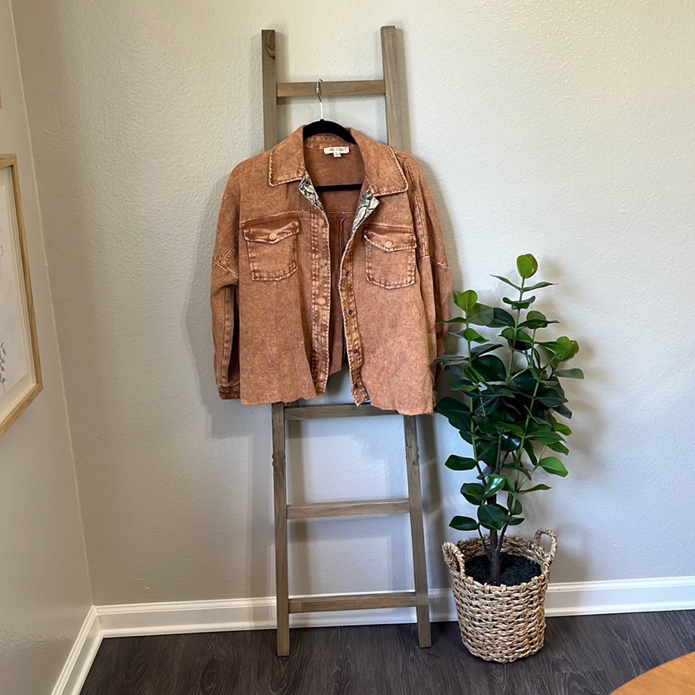 Camel Shacket with Snakeskin Detail